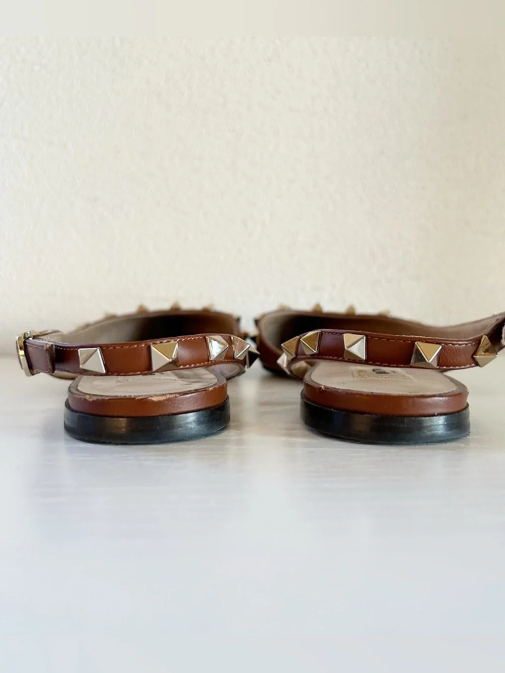 Valentino Garavani Rockstud Brown Slingback Flats Half D’Orsay Pointed Toe EU 37 - Picture 7 of 11